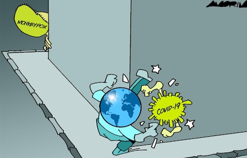 Cartoon: Monkeypox (medium) by Amorim tagged pandemic,covid19,monkeypox