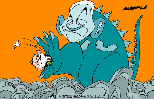 Cartoon: Netanyahuzilla (medium) by Amorim tagged netanyahu,lula,gaza,netanyahu,lula,gaza