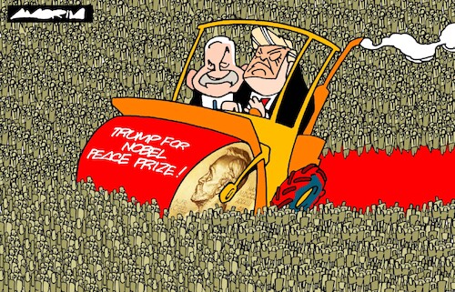 Cartoon: Nobel Prize (medium) by Amorim tagged nobelprize,trump,netanyahu,nobelprize,trump,netanyahu