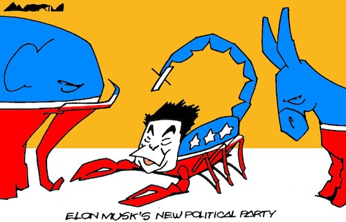 Cartoon: North American party symbols (medium) by Amorim tagged elonmusk,republicans,democrats,elonmusk,republicans,democrats