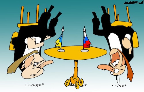 Cartoon: Russia-Ukraine talks (medium) by Amorim tagged russia,ukraine,ceasefire
