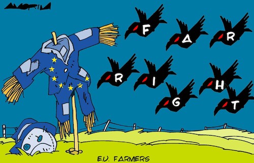 Cartoon: Scarecrows (medium) by Amorim tagged european,union,far,right,farmers,european,union,far,right,farmers
