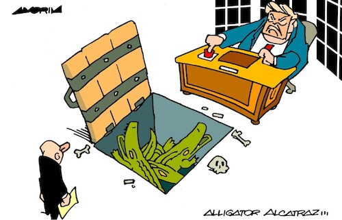Cartoon: See you later alligator (medium) by Amorim tagged trump,immigration,alligatoralcatraz,trump,immigration,alligatoralcatraz