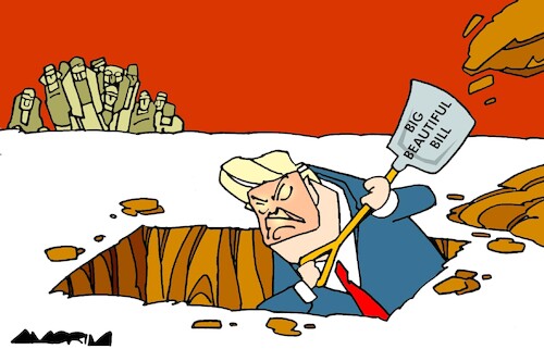Cartoon: Shovels (medium) by Amorim tagged trump,bigbeautifulbill,socialsecuritycuts,trump,bigbeautifulbill,socialsecuritycuts