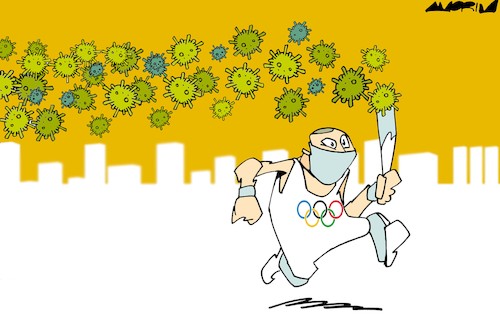 Cartoon: Tokyo 2020 Olympic Games (medium) by Amorim tagged tokyo,olympic,games,covid19
