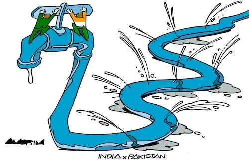 Cartoon: Water (medium) by Amorim tagged india,pakistan,water,india,pakistan,water