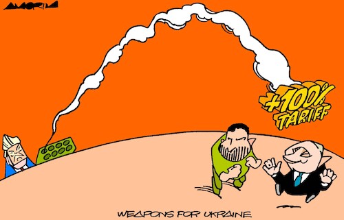 Cartoon: Weapons (medium) by Amorim tagged trump,tariffwar,putin,zelenski,trump,tariffwar,putin,zelenski