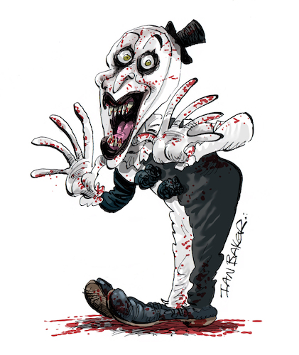 Cartoon: Art the Clown (medium) by Ian Baker tagged art,the,clown,mike,giannelli,horror,movie,terrifier,halloween,christmas,ian,baker,cartoon,caricature,spoof,parody,illustration,scary,slasher,axe,blood