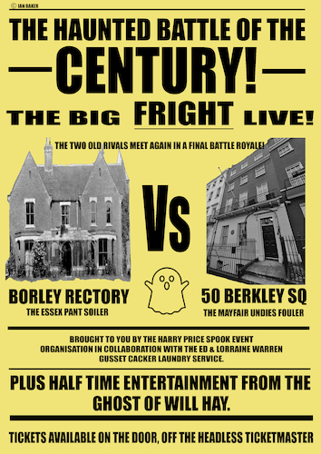 Cartoon: Borley Rectory vs 50 Berkley Sq (medium) by Ian Baker tagged haunted,house,borley,rectory,50,berkley,square,london,england,spooky,parody,satire,spoof,old,style,boxing,poster,fight,fright,ghost,ian,baker,cartoon,caricature,humour,comedy