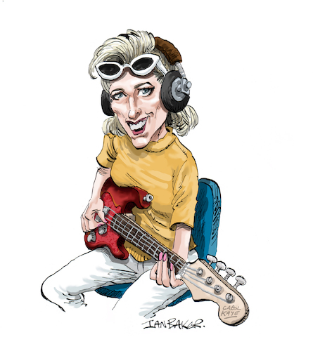 Cartoon: Carol Kaye (medium) by Ian Baker tagged carol,kaye,musician,session,bass,guitar,bassist,usa,america,the,wrecking,crew,female,ian,baker,cartoonist,cartoon,caricature,illustration,portrait,parody,satire,tribute,drawing,music,records
