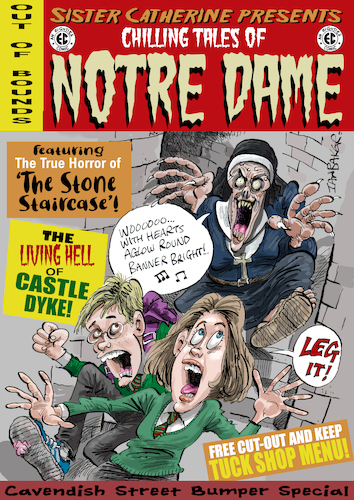 Cartoon: Chilling Tales of Notre Dame (medium) by Ian Baker tagged notre,dame,high,school,sheffield,cavendish,street,80s,eighties,oakbrook,demon,evil,nun,nuns,catholic,uniform,tuck,shop,ian,baker,cartoon,cartoonist,caricature,parody,spoof,satire,scary,horror,publication,uk