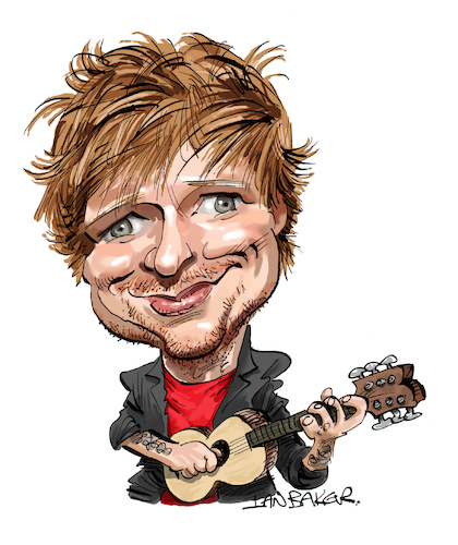 Cartoon: Ed Sheeran (medium) by Ian Baker tagged ed,sheeran,music,guitar,ginger,red,ian,baker,cartoon,caricature,spoof,parody,satire,festival,messy