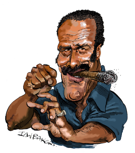 Cartoon: Fred Williamson (medium) by Ian Baker tagged fred,williamson,ian,baker,cartoon,caricature,action,blaxploitation,seventies,fighting,cigar,african,american,football,tough,moustache