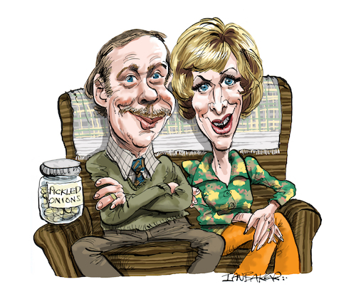 Cartoon: George and Mildred (medium) by Ian Baker tagged george,mildred,brian,murphy,yootha,joyce,1970s,sitcom,comedy,british,tv,ian,baker,cartoon,caricature,spoof,parody