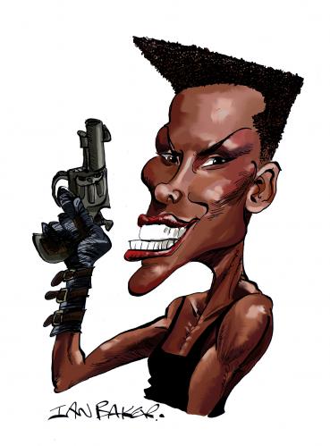 Cartoon: Grace Jones (medium) by Ian Baker tagged grace,jones,007,james,bond,view,to,kill,mayday,villain,girl