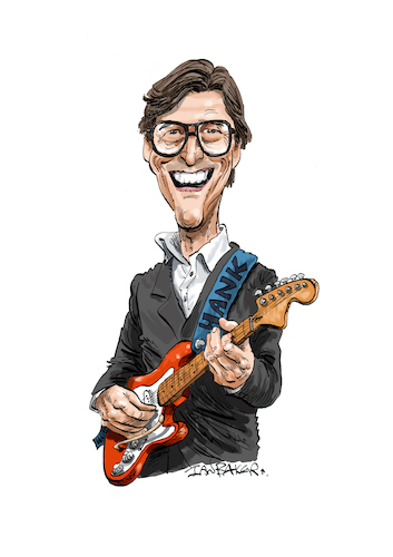 Cartoon: Hank Marvin (medium) by Ian Baker tagged hank,marvin,caricature,cartoon,ian,baker,the,shadows,sixties,cliff,richard,music,musician,guitar,fender