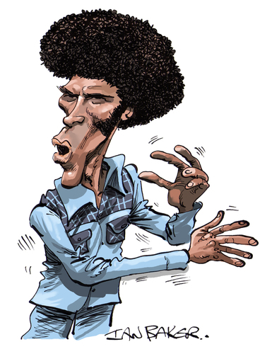 Cartoon: Jim Kelly - Black Belt Jones (medium) by Ian Baker tagged baker,ian,jones,belt,black,kelly,jim,caricature,cartoon,seventies,kung,fu,martial,arts,blaxploitation,70s,karate,fighting,action,film,star,afro,retro