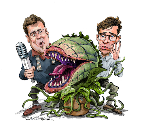 Cartoon: Little Shop of Horrors (medium) by Ian Baker tagged little,shop,of,horrors,audrey,plant,movie,film,comedy,rick,moranis,john,candy,steve,martin,ian,baker,cartoon,caricature,parody,gag,spoof,monster,feed,me,musical,stage,play