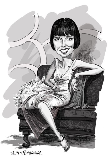 Cartoon: Louise Brooks (medium) by Ian Baker tagged louise,brooks,silent,movie,cinema,classic,twenties,flapper,art,deco,black,and,white,caricature,hollywood,bob,haircut