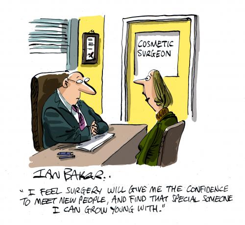 Cartoon: Magazine Gag Cartoon (medium) by Ian Baker tagged cosmetic,surgery,doctor,looks,beauty,youth,young,age