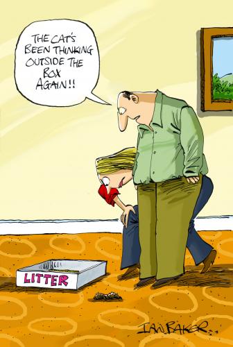 Cartoon: Paperhouse Greeting Card (medium) by Ian Baker tagged cat,litter,box,think