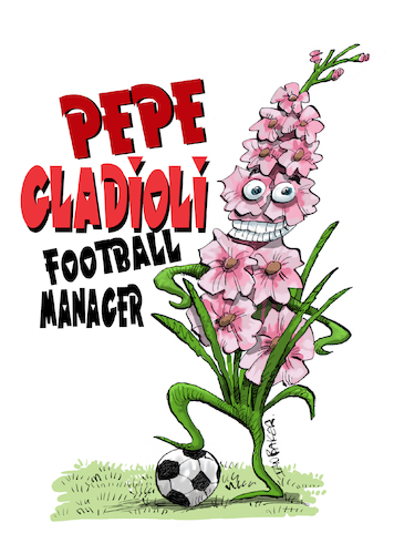 Cartoon: Pepe Gladioli Football Manager (medium) by Ian Baker tagged pep,guardiola,manchester,city,pepe,gladioli,football,manager,soccer,international,plant,flower,gardening,character,silly,sports,ian,baker,cartoon,cartoonist,caricature,spoof,parody,satire