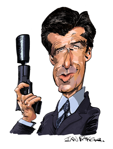 Cartoon: Pierce Brosnan (medium) by Ian Baker tagged pierce,brosnan,james,bond,007,spy,film,caricature,goldeneye