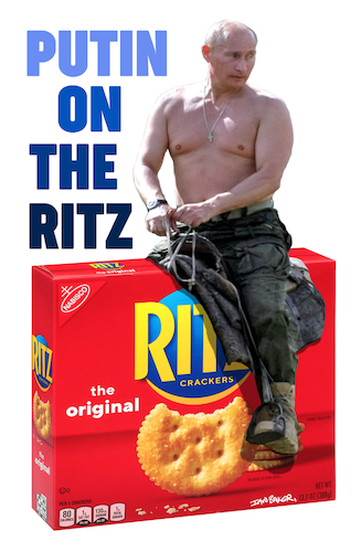 Cartoon: Putin on the Ritz (medium) by Ian Baker tagged vladimir,putin,russia,ukraine,war,dictator,president,ritz,crackers,ian,baker,cartoon,caricature,satire,spoof,gag