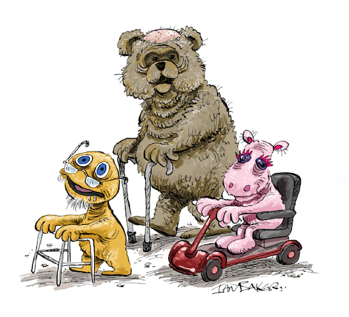 Cartoon: Rainbow getting old (medium) by Ian Baker tagged rainbow,bbc,children,kids,70s,80s,geoffrey,hayes,bungle,zippy,george,puppets,old,ageing