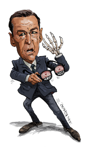 Cartoon: Ray Milland - The Man with the X (medium) by Ian Baker tagged ray,milland,ian,baker,cartoonist,cartoon,caricature,illustration,drawing,spoof,parody,actor,star,movies,tv,films,hollywood,welsh,wales,the,man,with,eyes,gogs,specs,sci,fi,horror,thriller,science