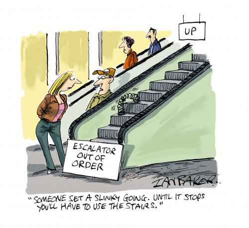 Cartoon: Readers Digest Cartoon (medium) by Ian Baker tagged elavator,department,store,slinky,toy