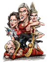 Cartoon: Flash Gordon (small) by Ian Baker tagged ian,baker,cartoon,cartoonist,caricature,tv,film,sci,fi,flash,gordon,space,sam,jones,melody,anderson,ornella,muti,max,von,sydow,eighties,queen,sexy,hero,ming,the,merciless,dale,arden,princess,aura