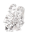 Cartoon: Pat Benatar and Neil Giraldo (small) by Ian Baker tagged pat,benatar,neil,giraldo,music,musicians,singers,singer,songs,pop,rock,guitar,ian,baker,cartoon,caricature,parody,spoof,illustration