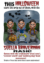 Cartoon: Suella Braverman Halloween Mask (small) by Ian Baker tagged suella,braverman,mp,tory,conservative,government,england,uk,halloween,mask,trick,or,treat,famous,nasty,evil,spooky,ian,baker,cartoon,caricature,parody,spoof,advert,humour,comedy,pumpkin,bats,kids,children