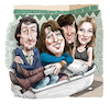 Cartoon: The Mamas and the Papas (small) by Ian Baker tagged the,mamas,and,papas,michelle,phillips,cass,elliot,john,denny,doherty,musicians,band,pop,folk,ian,baker,cartoon,caricature,spoof,parody,illustration,california,dreaming,bath,bathroom,songs