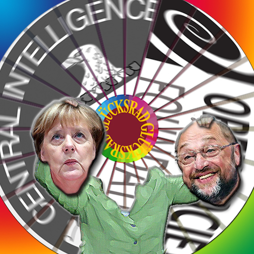 Cartoon: Bloß keine Alternative! (medium) by Bilito tagged angela,merkel,martin,schulz,cia,george,soros,marionette,puppe,open,society,foundations,manipulation,polittheater,glücksrad,wahlen,marktkonform,überwachungsstaat,globalisierung,ausbeutung,alternativlos,deutscher,michel