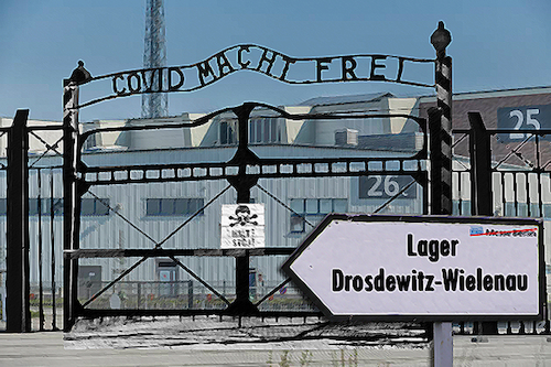 Cartoon: Ein Tag in ... Berlin (medium) by Bilito tagged kz,konzentrationslager,auschwitz,birkenau,drosden,wieler,mengele,corona,covid,todeslager,medizinische,experimente,opfer,täter,milliarden,berlin,virologen,ärzte,coronavirus