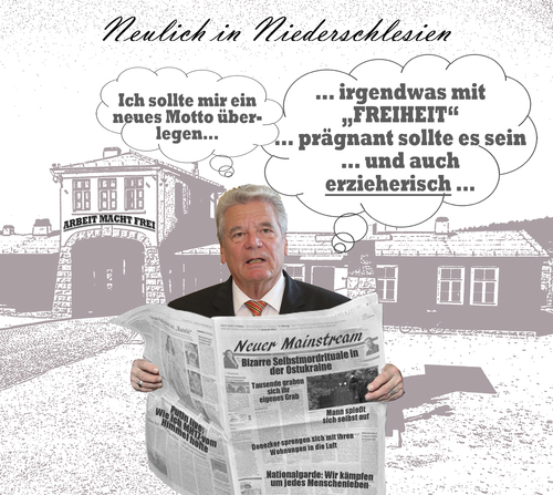 Cartoon: Freiheit durch Mainstream (medium) by Bilito tagged gauck,freiheit,mainstream,deutschland,russland,ukraine,putin,opfer,schuld,konzentrationslager,nationalsozialismus,hetze,propaganda