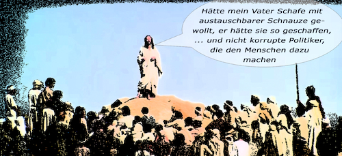 Cartoon: Selig die Selbstdenkenden ... (medium) by Bilito tagged seuche,corona,covid,maske,merkel,jesus,christus,bergpredigt,unterdrückung,armageddon,satan,who,korruption,menschenhass,politiker,tod,zeichen,des,tieres,gott,kirche,lüge,betrug