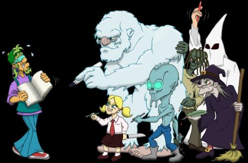 Cartoon: guestbook - krabbenjunx (medium) by florianolgi tagged girl,comic,yeti,zombie,mädchen,hexe,alien,monster,gästebuch,krabben,krabbenjunx,metzner,florian,olgi,matjes,kai,hering,ole,witch,ku,klux,klan
