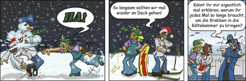 Cartoon: Kältekammer - Krabbenjunx (medium) by florianolgi tagged winter,schnee,schneemann,kältekammer,nordsee,krabben,kutter,windnase,olgi,käptn,matjes,kai,hering,ole,metzner,florian,krabbenjunx