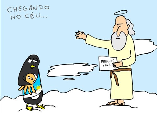 Cartoon: Chegando no ceu (medium) by gustavomchagas tagged nestor,kichner,paul,polvo,octopus,argentina,president,presidente