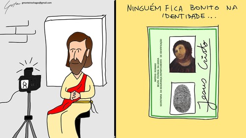 Cartoon: No-one looks good in the ID (medium) by gustavomchagas tagged ecco,homo,jesus,christ,cristo,spain,espana,espanha,borja,church,zaragoza,cecilia,gimenez,elias,garcia,martinez,restoration,restauracao,restauracion,meme,igreja,iglesia