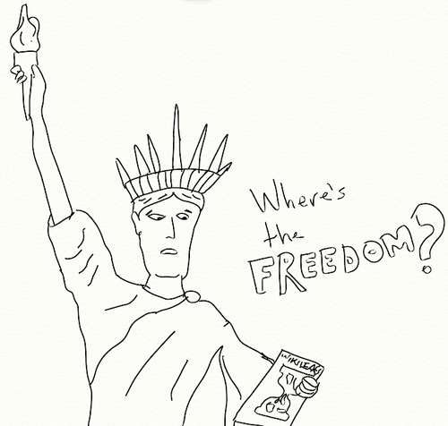 Cartoon: Where is the freedom (medium) by gustavomchagas tagged wikileaks,freedom,liberdade,assange,julian,usa
