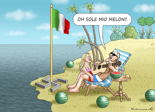 Cartoon: 2023-PUTIN-URLAUB IN ITALIEN (medium) by marian kamensky tagged italien,wahlen,faschisten,meloni,italien,wahlen,faschisten,meloni