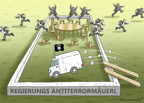 Cartoon: 60 cm ANTITERRORMAUER IN WIEN (medium) by marian kamensky tagged antiterrormauer,in,wien,antiterrormauer,in,wien