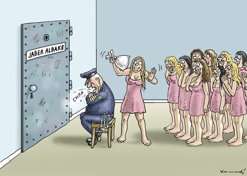 Cartoon: 72 JUNGFRAUEN IN SACHSEN (medium) by marian kamensky tagged unfassbarer,jaber,al,bakr,suizid,sachsen,polizei,unfassbarer,jaber,al,bakr,suizid,sachsen,polizei