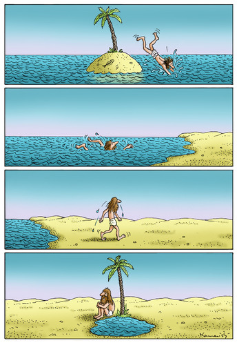 Cartoon: Abwechslung (medium) by marian kamensky tagged change,is,life,the,abwechslung,humor,schwarzer,abwechslung,insel,einsame insel,alleine,land,wasser,einsame