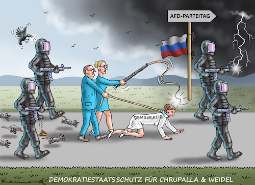 Cartoon: AFD-DEMOKRATIESTAATSSCHUTZ (medium) by marian kamensky tagged afd,parteitag,afd,parteitag