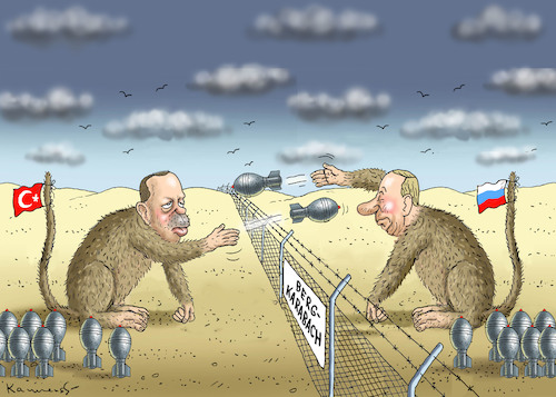 Cartoon: AFFEN VON BERGKARABACH (medium) by marian kamensky tagged bergkarabach,putin,erdogan,bergkarabach,putin,erdogan